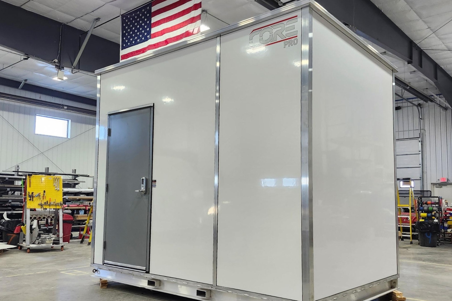 A telecom enclosure inside a manufacturing facility