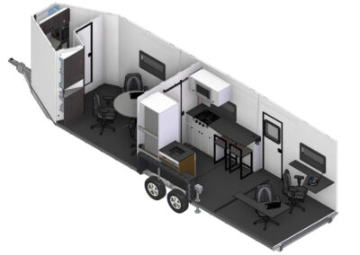 A 3D model of a CORE command center featuring a round meeting table