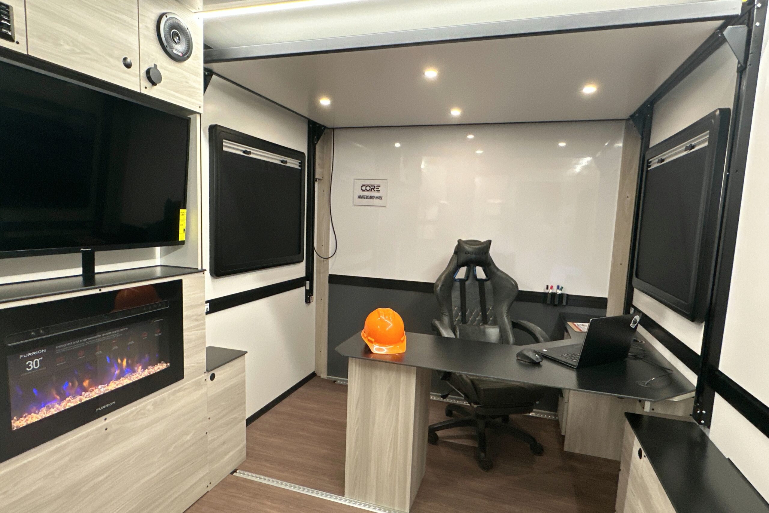 8019 Office 3_2 3D renderings of a CORE trailer 8019 model that is set up for a office space